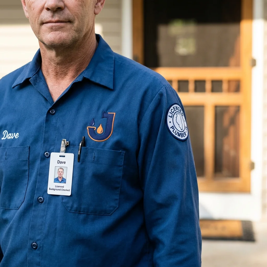 Licensed plumber showing ID badge in Wellington, CO