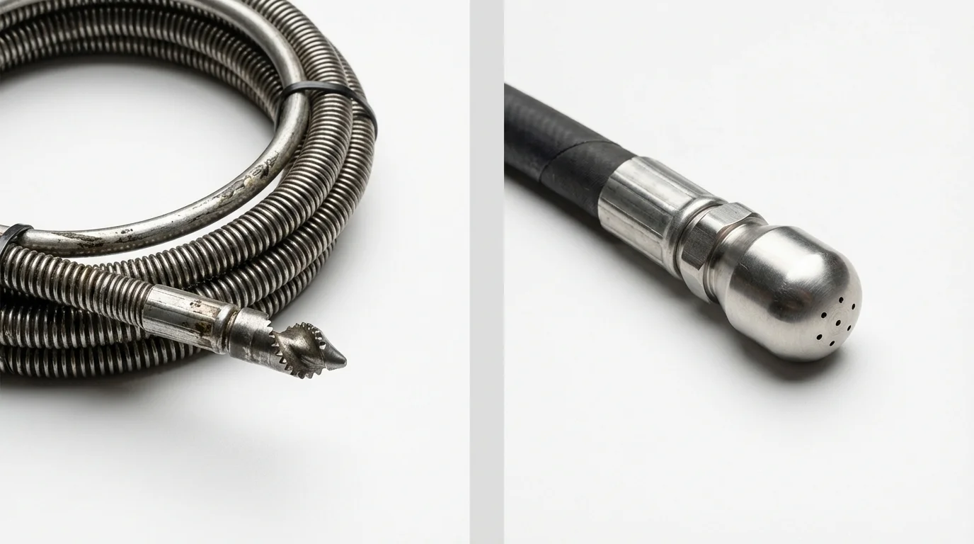 Drain snake cable and hydro jetting nozzle used for drain cleaning in Wellington, CO