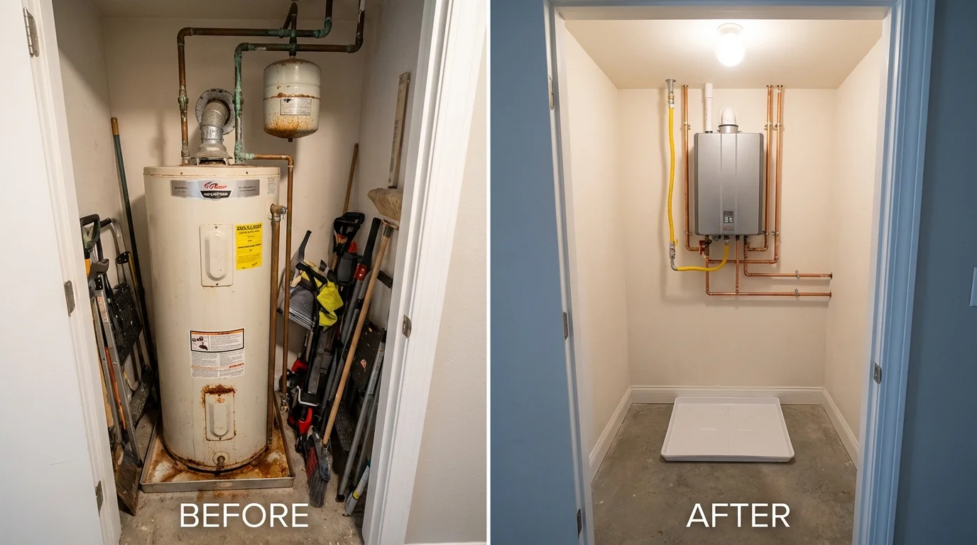 Tank water heater versus wall-mounted tankless unit comparison for Wellington, CO homeowners